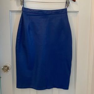 Vintage Cobalt Blue Leather Pencil Skirt